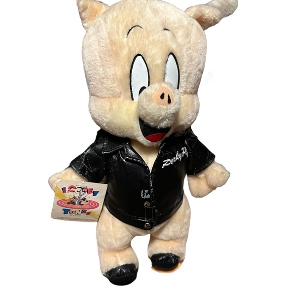 Looney Tunes 1995 Porky Pig That's All Folk's Plush Stuffed Leather Jacket - Picture 1 of 11